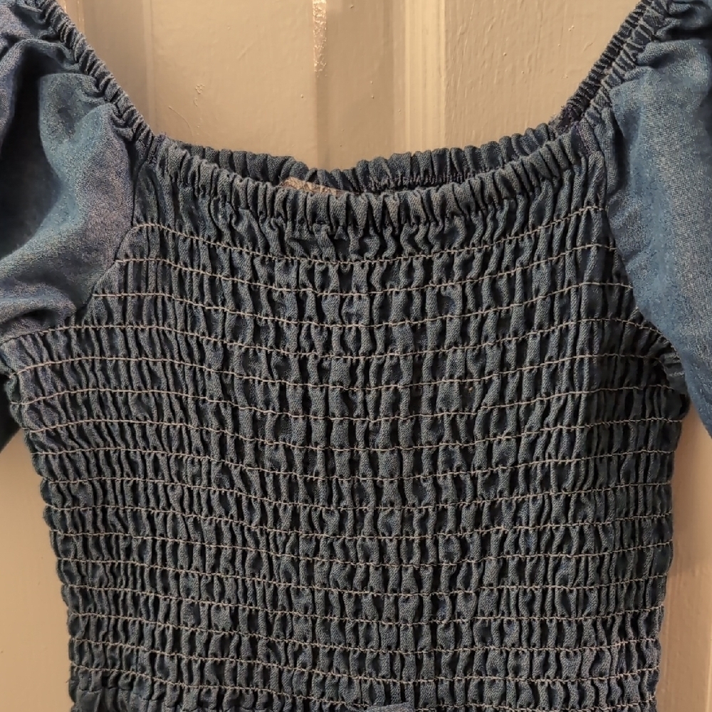 Vince Camuto Denim Blue Puff Sleeve Romper - Picture 7 of 7